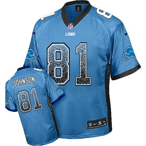 Mens Detroit Lions #81 Calvin Johnson Nike Light Blue Drift Fashion Jersey