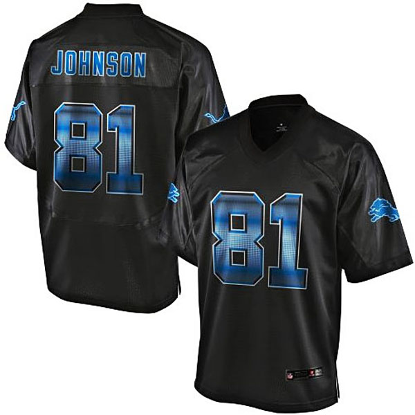 Mens Detroit Lions #81 Calvin Johnson Pro Line Black Strobe Jersey