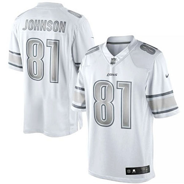 Men's Detroit Lions #81 Calvin Johnson Nike White Platinum Limited Jersey