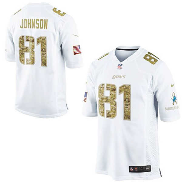 Mens Detroit Lions #81 Calvin Johnson Nike White Salute To Service Jersey