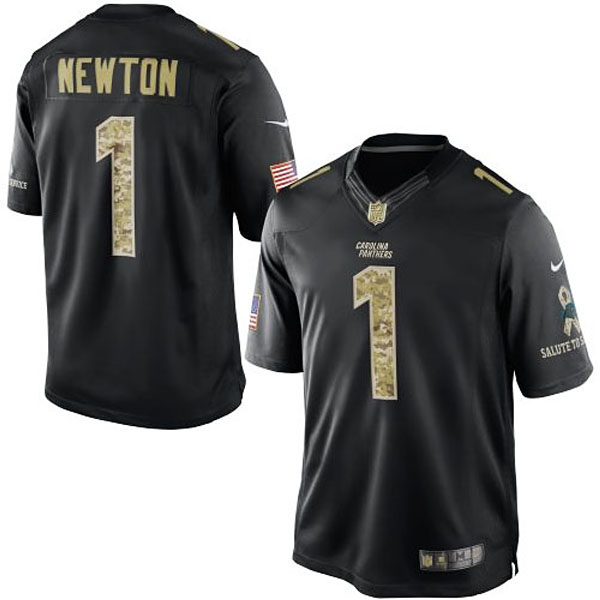 Men's Carolina Panthers #1 Cam Newton Nike Black Salute To Service Jersey