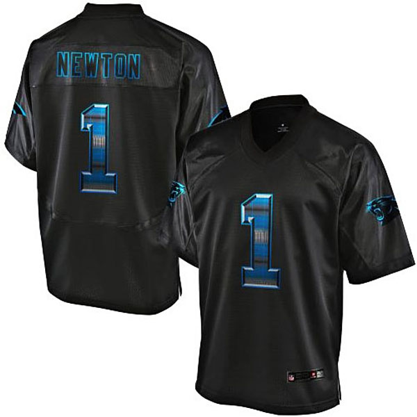 Mens Carolina Panthers #1 Cam Newton Pro Line Black Strobe Jersey