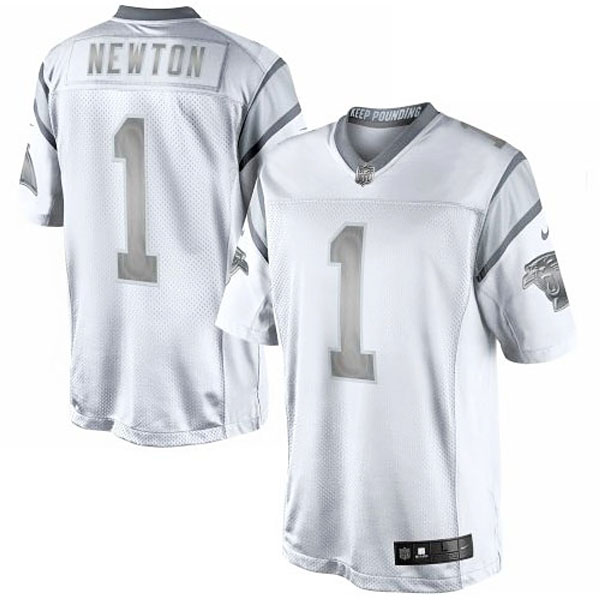 Men's Carolina Panthers #1 Cam Newton Nike White Platinum Limited Jersey