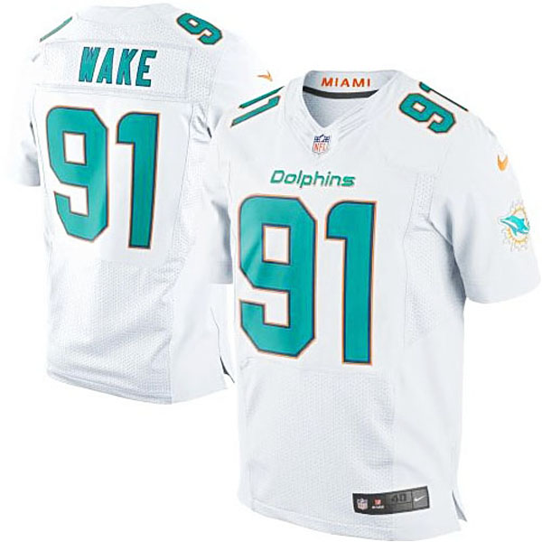 Mens Miami Dolphins #91 Cameron Wake Nike White Elite Jersey