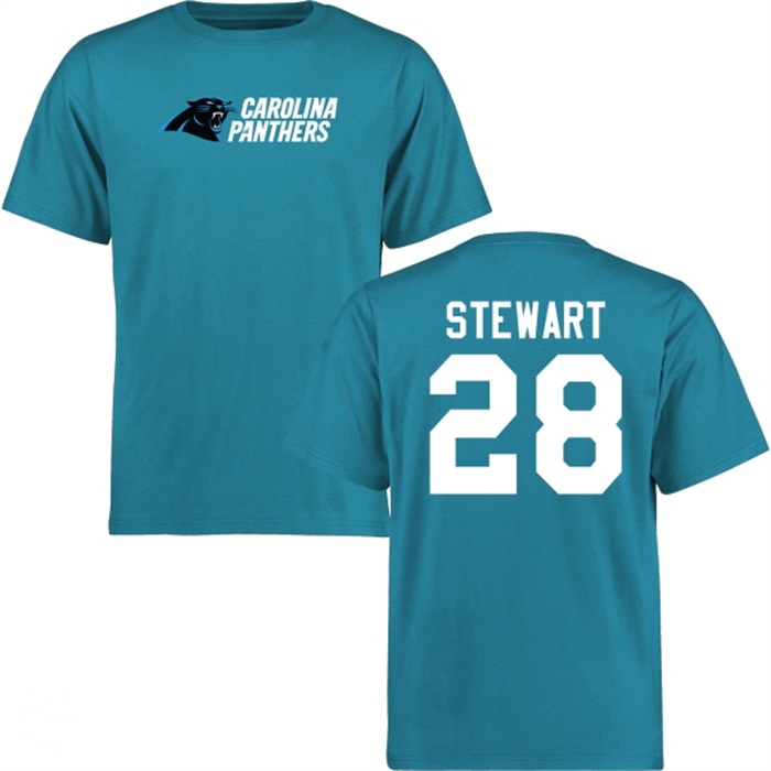 Carolina Panthers #28 Jonathan Stewart Blue Name & Number Wordmark T-shirt