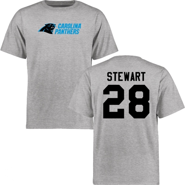 Carolina Panthers #28 Jonathan Stewart Gray Name & Number Wordmark T-shirt