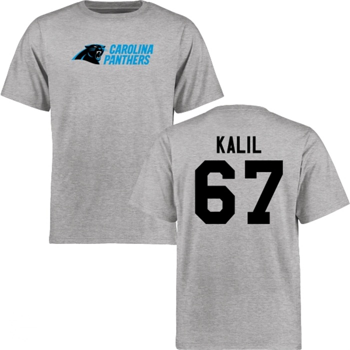 Carolina Panthers #67 Ryan Kalil Gray Name & Number Wordmark T-shirt