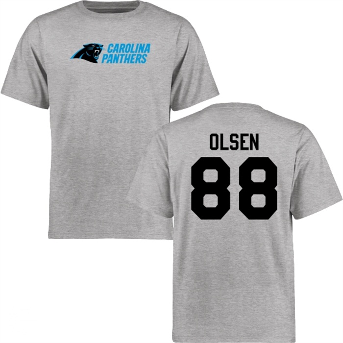 Carolina Panthers #88 Greg Olsen Gray Name & Number Wordmark T-shirt