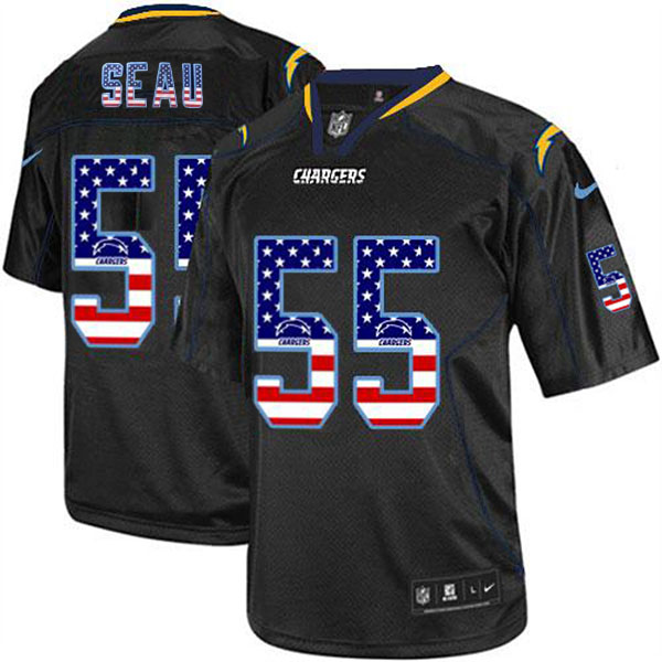 San Diego Chargers #55 Junior Seau Nike Black USA Flag Fashion Jersey