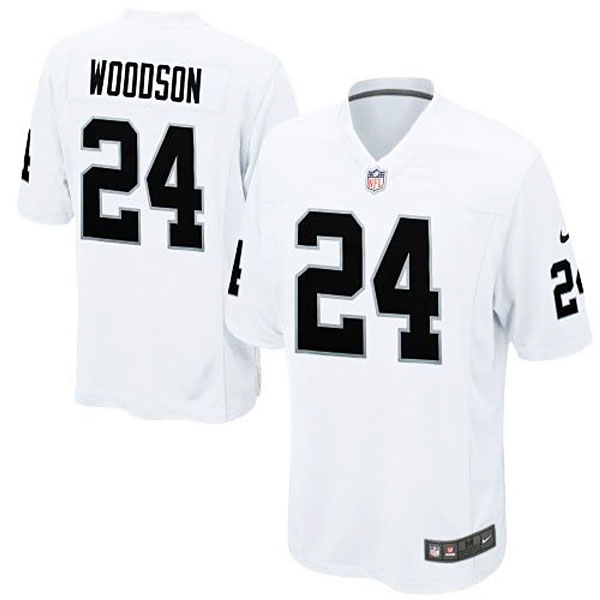 Mens Oakland Raiders #24 Charles Woodson Nike White Game Jersey