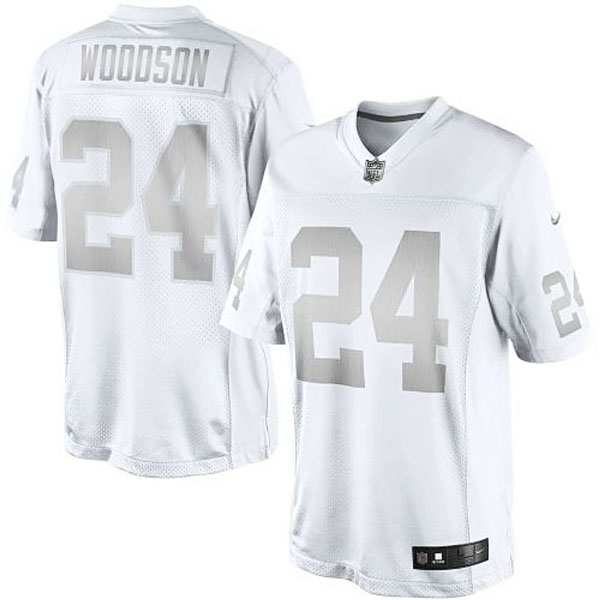 Men's Oakland Raiders #24 Nike Charles Woodson White Platinum Limited Jersey