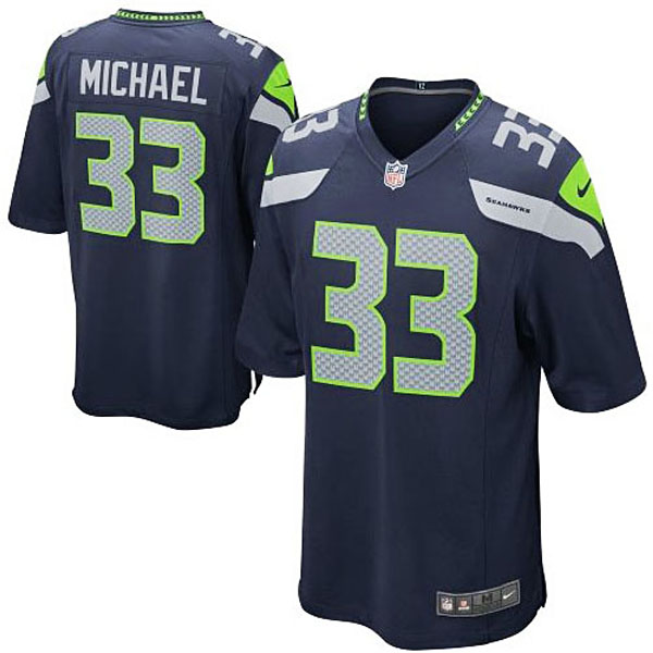 Mens Seattle Seahawks #33 Christine Michael Nike College Navy Game Jersey