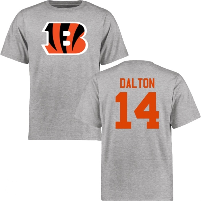 Cincinnati Bengals #14 Andy Dalton Gray Name & Number Wordmark T-shirt