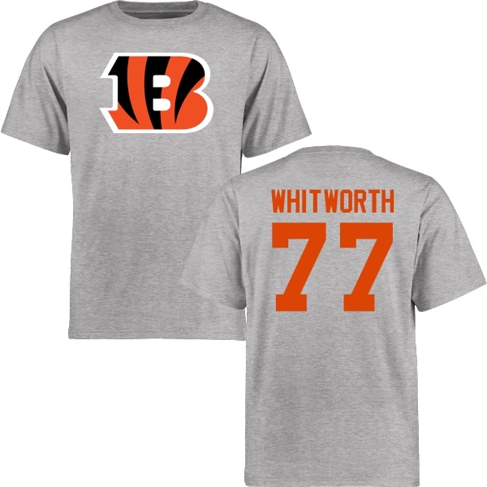 Cincinnati Bengals #77 Andrew Whitworth Gray Name & Number Wordmark T-shirt