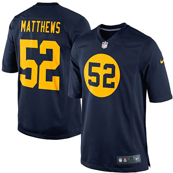 Men's Green Bay Packers #52 Clay Matthews Nike Navy Blue Throwback Limited Jersey