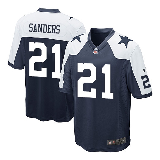 Men's Dallas Cowboys #21 Deion Sanders Navy Blue Game Retired Player Jersey