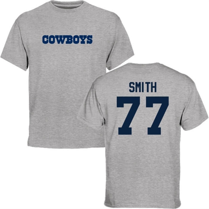 Dallas Cowboys #77 Tyron Smith Gray Name & Number Wordmark T-shirt