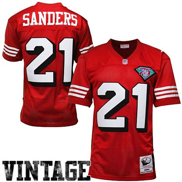 Mens San Francisco 49ers #21 Deion Sanders Mitchell & Ness Scarlet Authentic Throwback Jersey