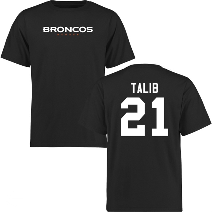 Denver Broncos #21 Aqib Talib Black Name & Number Wordmark T-shirt