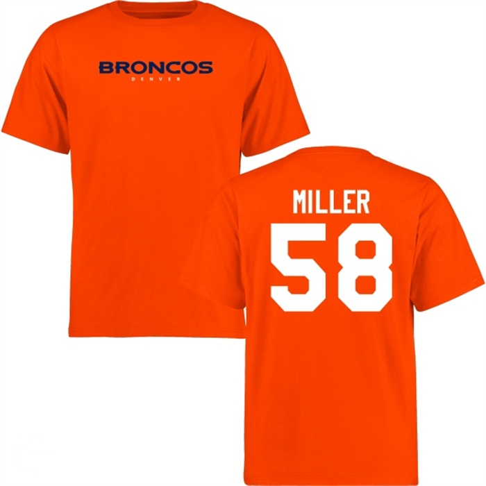 Denver Broncos #58 Von Miller Orange Name & Number Wordmark T-shirt