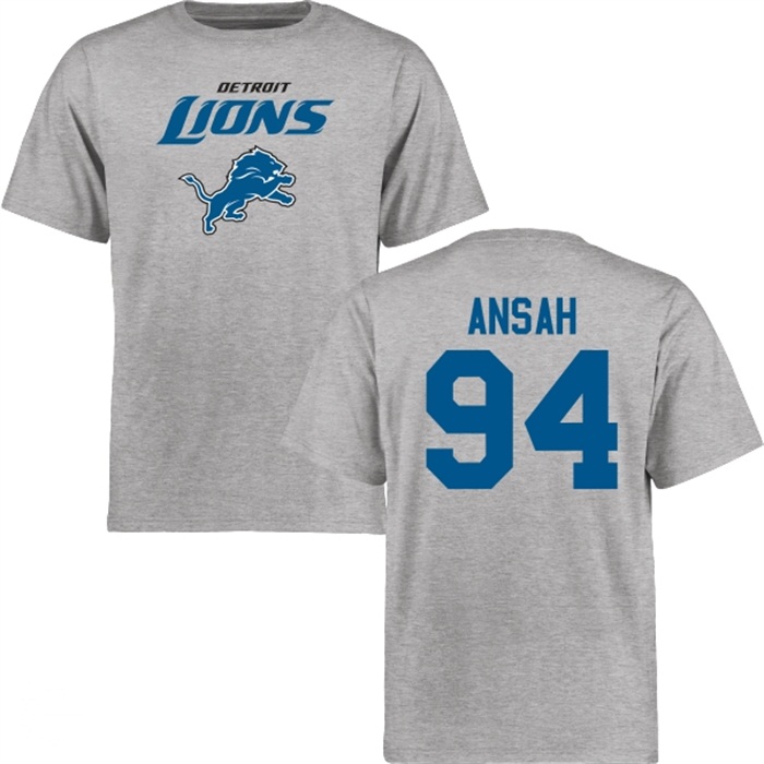 Detroit Lions #94 Ezekiel Ansah Gray Name & Number Wordmark T-shirt