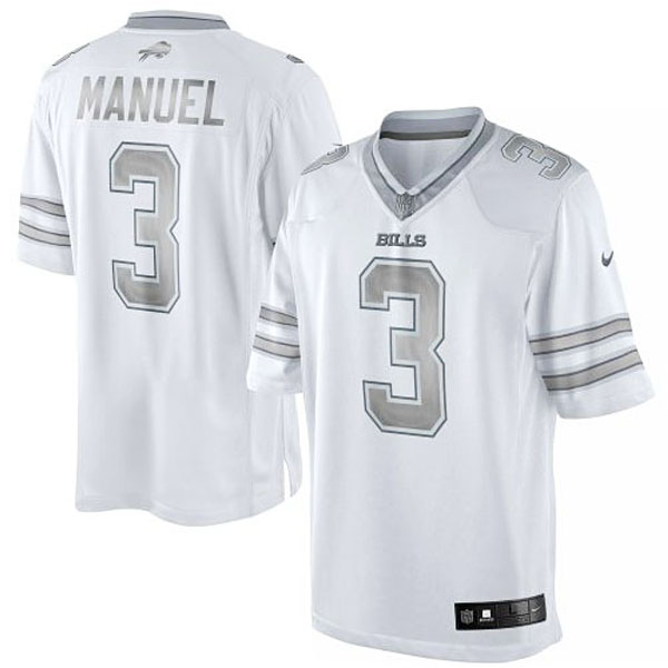 Men's Buffalo Bills #3 EJ Manuel Nike White Platinum Limited Jersey