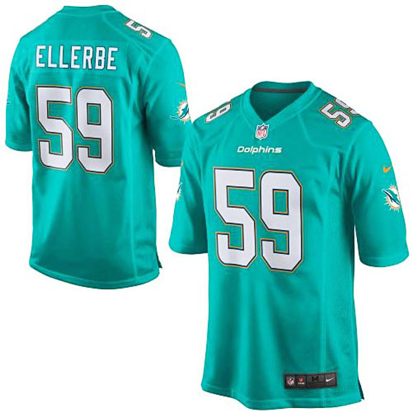 Mens Miami Dolphins #59 ELLERBE Nike Aqua Game Jersey