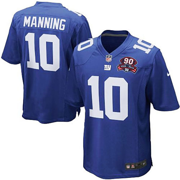 Mens New York Giants #10 Eli Manning Nike Royal Blue 90th Season Patch Game Jersey