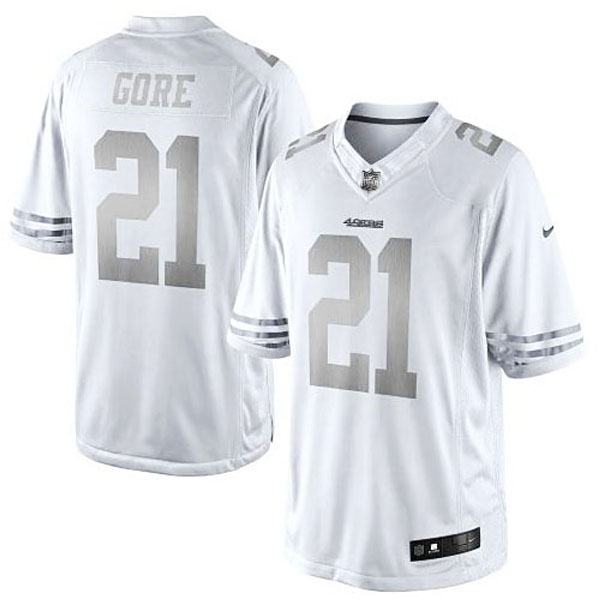 Men's San Francisco 49ers #21 Frank Gore Nike White Platinum Limited Jersey