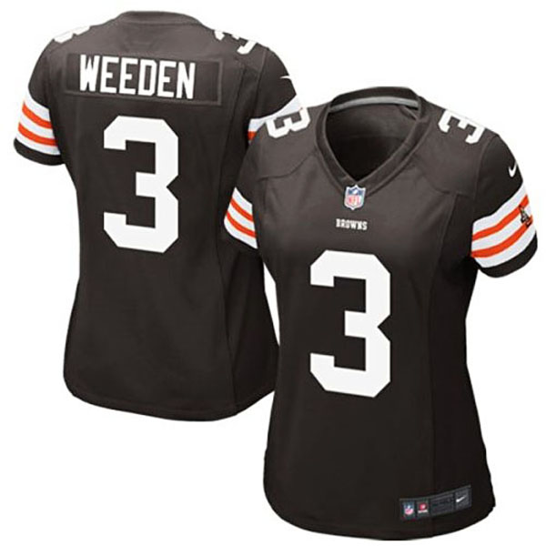 Girls Youth Cleveland Browns #3 Brandon Weeden Nike Brown Replica Game Jersey