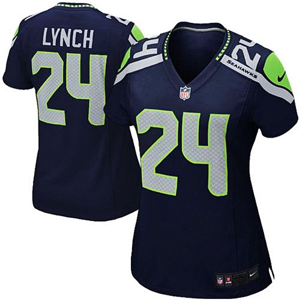 Girls Youth Seattle Seahawks #24 Marshawn Lynch Nike College Navy Replica Game Jersey