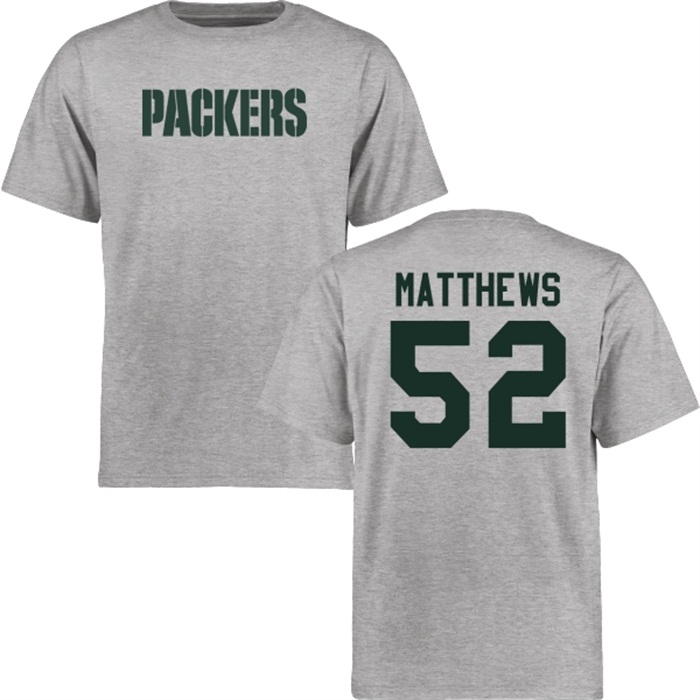 Green Bay Packers #52 Clay Matthews Gray Name & Number Wordmark T-shirt