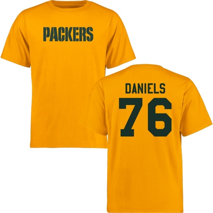 Green Bay Packers #76 Mike Daniels Gold Name & Number Wordmark T-shirt