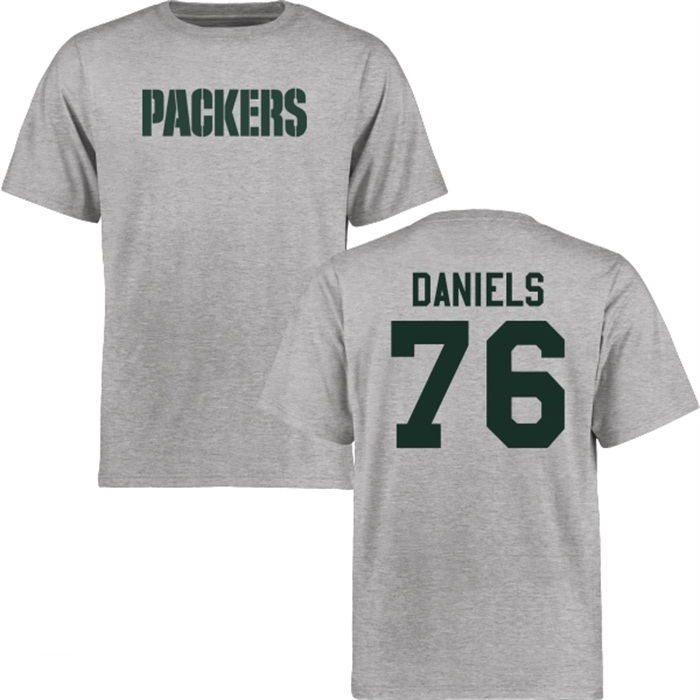 Green Bay Packers #76 Mike Daniels Gray Name & Number Wordmark T-shirt