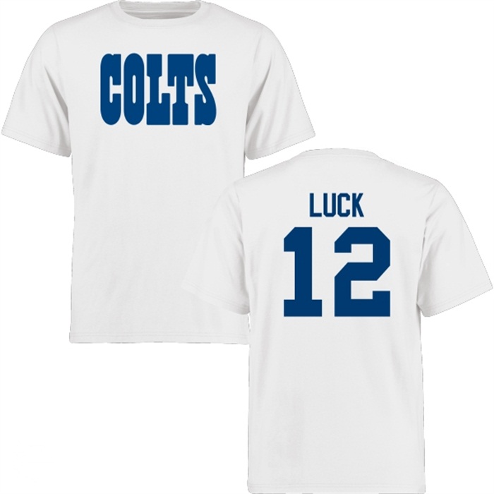 Indianapolis Colts #12 Andrew Luck White Name & Number Wordmark T-shirt