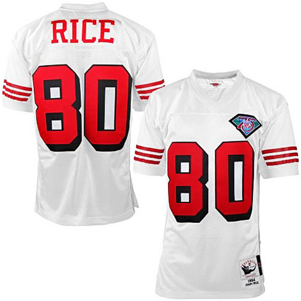 Mens San Francisco 49ers #80 Jerry Rice Mitchell & Ness White Authentic Throwback Jersey