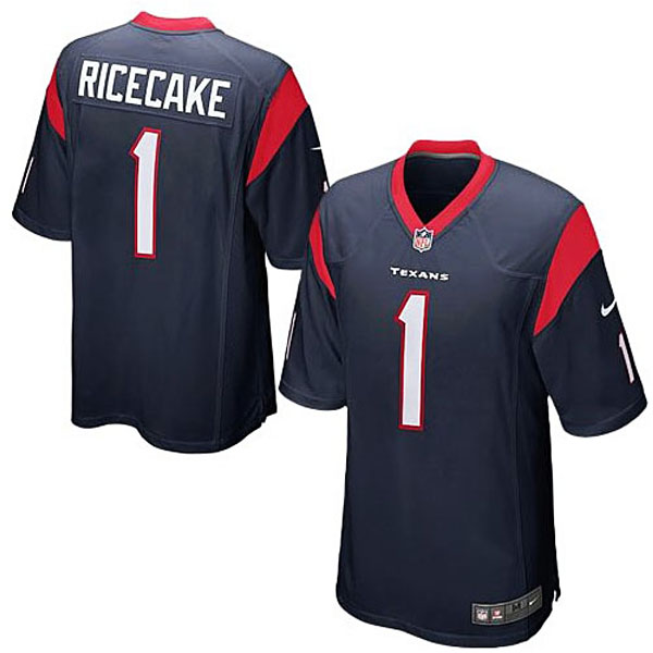 Mens Houston Texans #1 Jerry Ricecake Nike Navy Blue Game Jersey