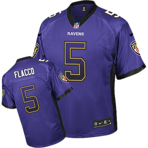 Mens Baltimore Ravens #5 Joe Flacco Nike Purple Drift Fashion Jersey