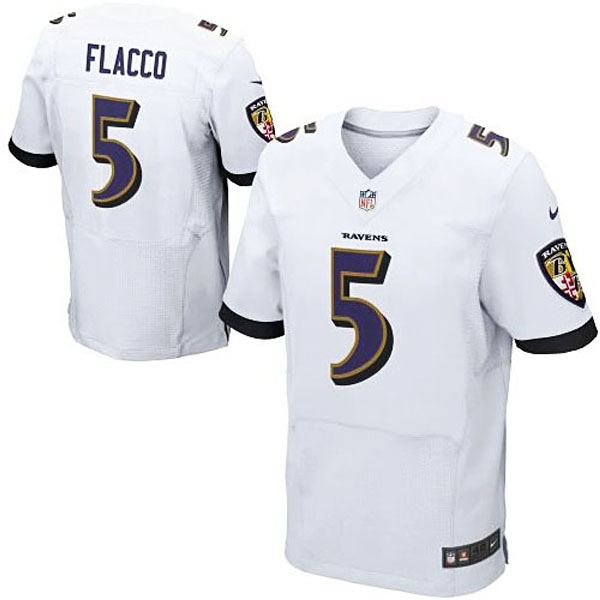 Mens Baltimore Ravens #5 Joe Flacco Nike White Elite Jersey