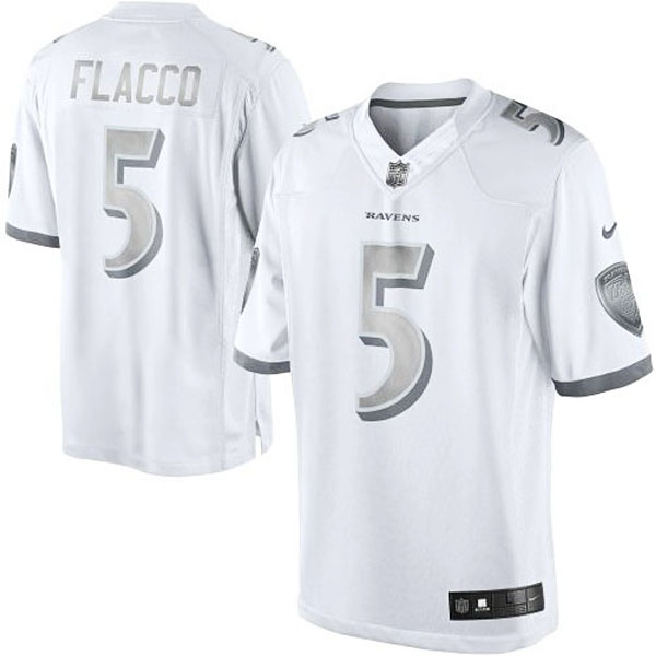 Men's Baltimore Ravens #5 Joe Flacco Nike White Platinum Limited Jersey