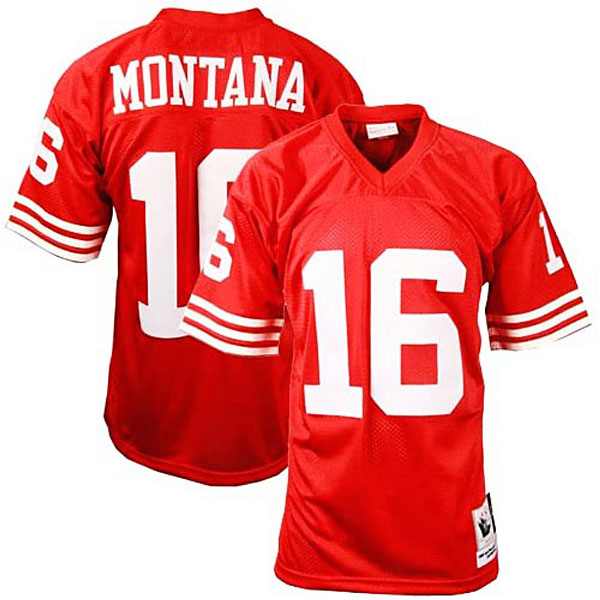 Mens San Francisco 49ers #16 Joe Montana Mitchell & Ness Scarlet Authentic Throwback Jersey