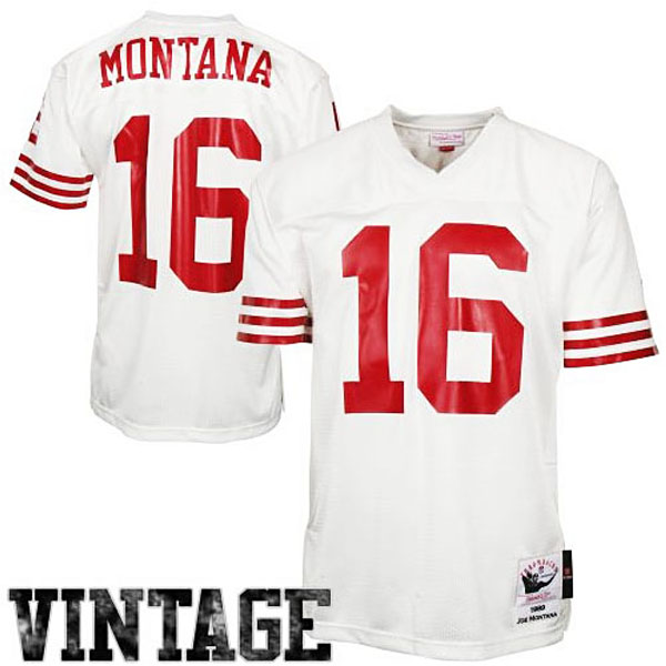 Mens San Francisco 49ers #16 Joe Montana Mitchell & Ness White Authentic Throwback Jersey