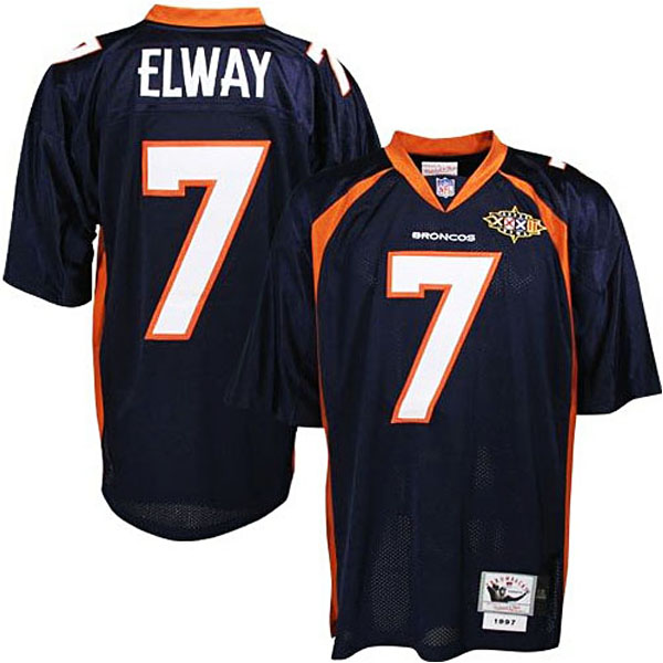 Mens Denver Broncos #7 John Elway Mitchell & Ness Navy Blue Authentic Throwback Jersey