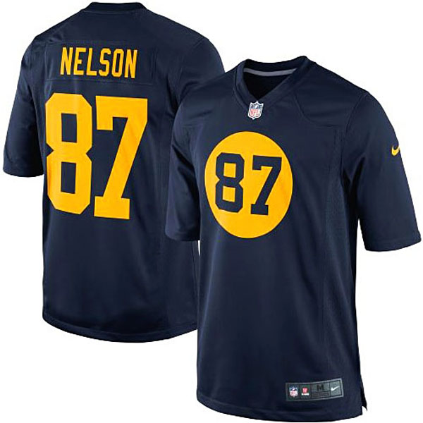 Mens Green Bay Packers #87 Jordy Nelson Nike Navy Blue Alternate Game Jersey