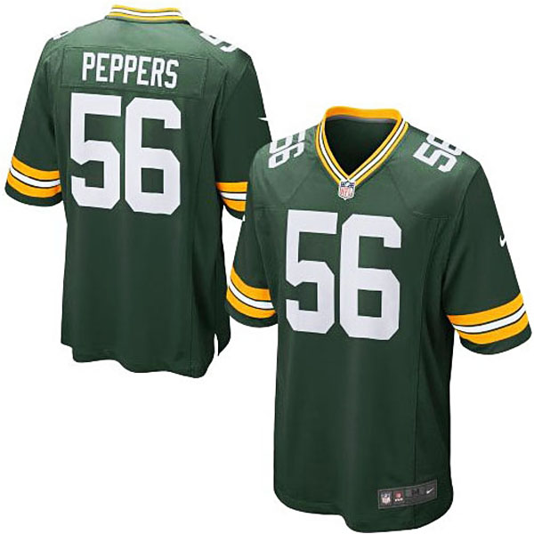 Mens Green Bay Packers #56 Julius Peppers Nike Green Game Jersey