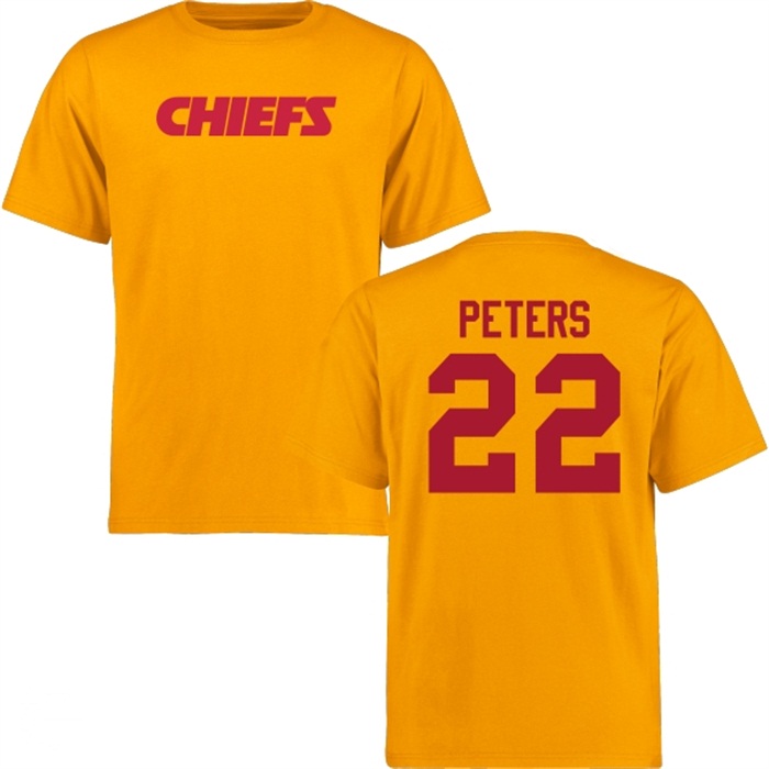 Kansas City Chiefs #22 Marcus Peters Gold Name & Number Wordmark T-shirt