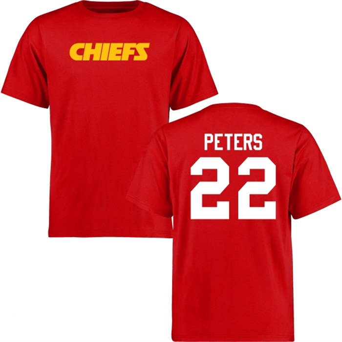 Kansas City Chiefs #22 Marcus Peters Red Name & Number Wordmark T-shirt