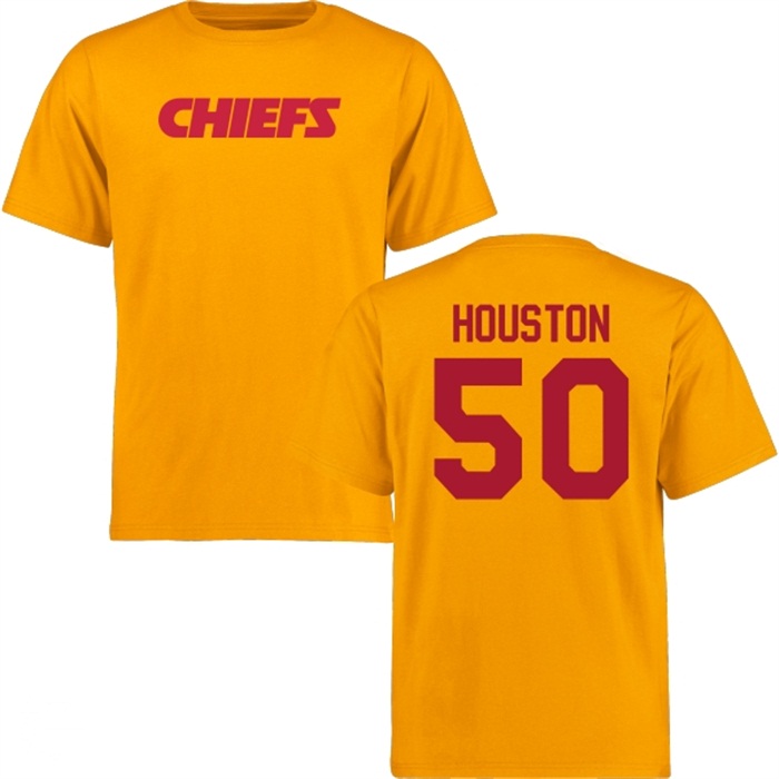 Kansas City Chiefs #50 Justin Houston Gold Name & Number Wordmark T-shirt