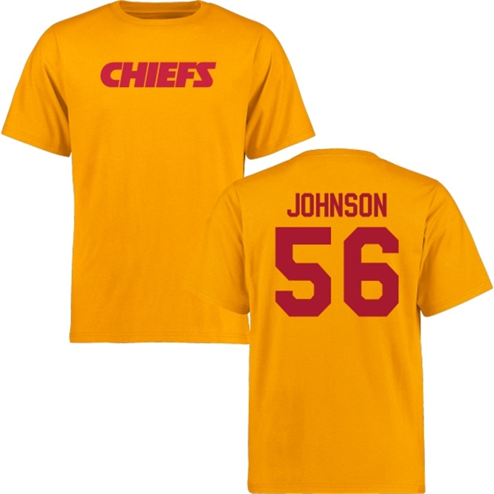 Kansas City Chiefs #56 Derrick Johnson Gold Name & Number Wordmark T-shirt