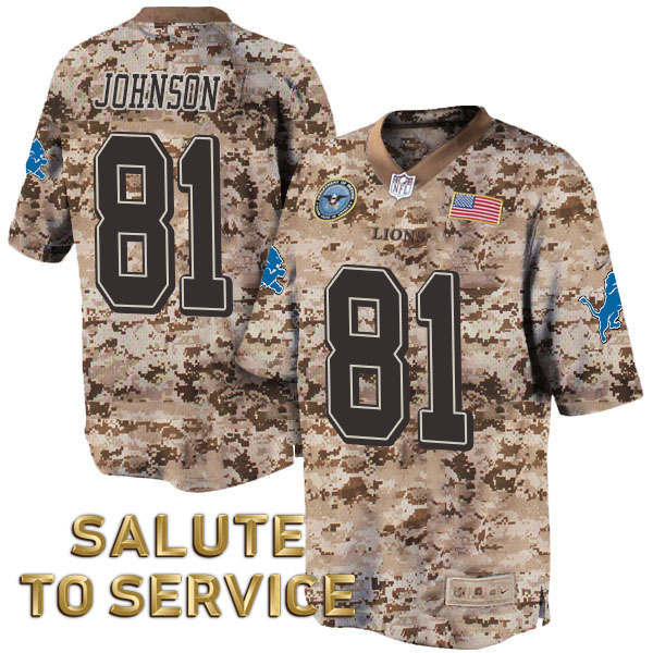 Detroit Lions #81 Calvin Johnson Salute to Service Digital Camo Jersey